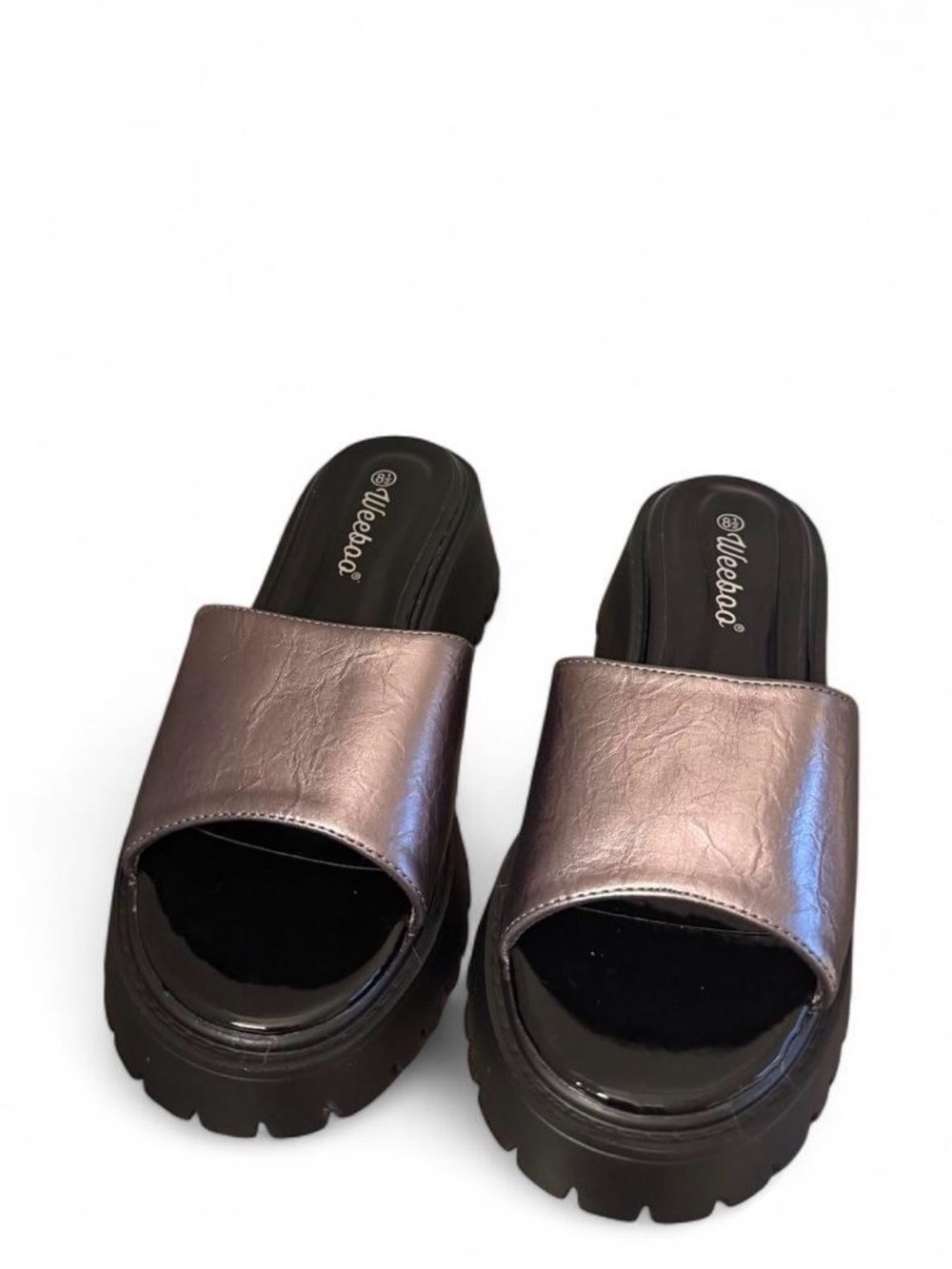 Women's Metallic Bronze Slide Sandals with Chunky Sole